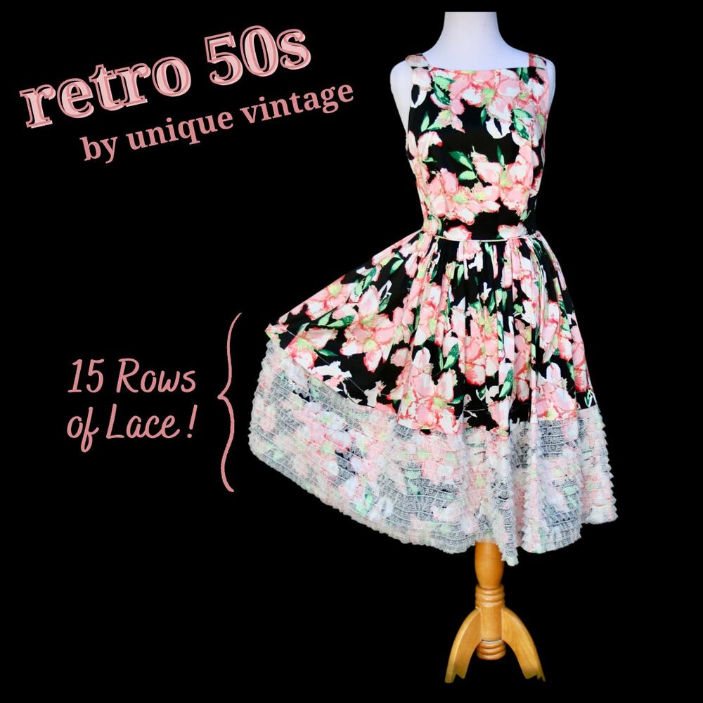 Retro 50s Floral Summer Party Dress Derby MidCentury Rockabilly Wedding Guest